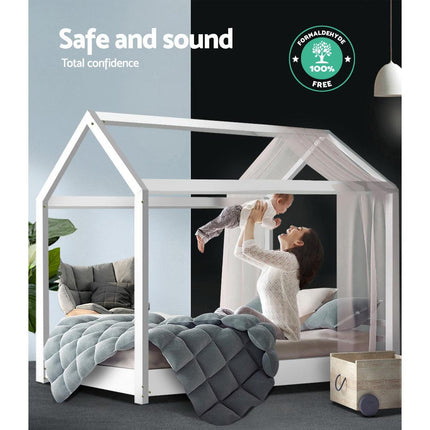 Artiss Bed Frame Wooden Kids House Frame White CASA.