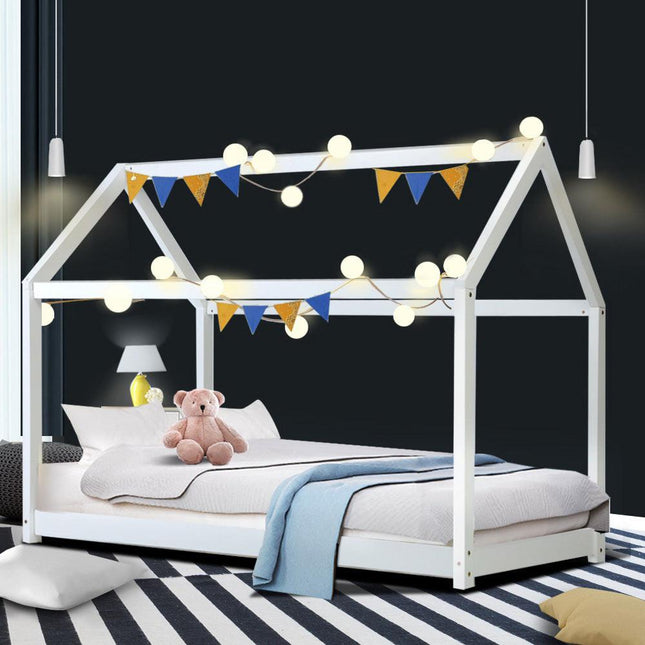 Artiss Bed Frame Wooden Kids House Frame White CASA.