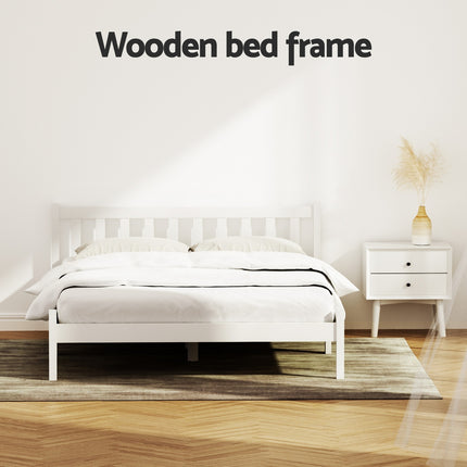 Artiss Bed Frame Double Size Wooden White SOFIE.