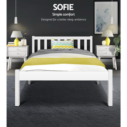 Artiss Bed Frame King Single Size Wooden White SOFIE.