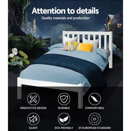 Artiss Bed Frame King Single Size Wooden White SOFIE.