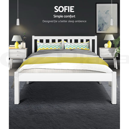 Artiss Bed Frame Queen Size Wooden White SOFIE.