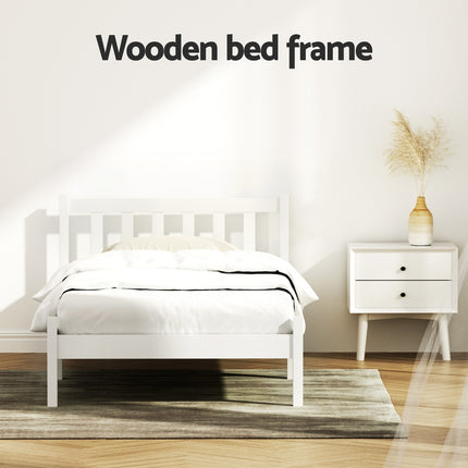 Artiss Bed Frame Single Size Wooden White SOFIE.