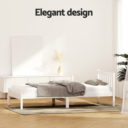 Artiss Bed Frame Single Size Wooden White SOFIE.
