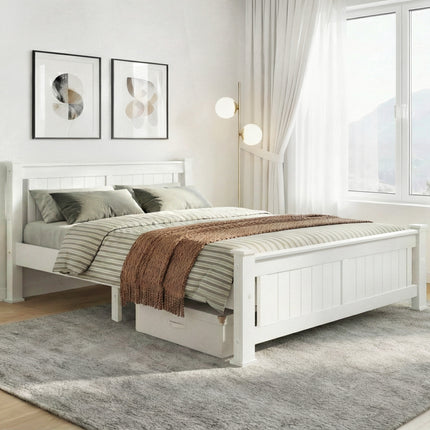 Artiss Bed Frame Double Size Wooden White RIO.
