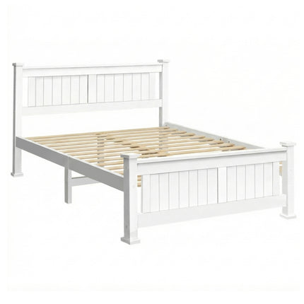 Artiss Bed Frame Double Size Wooden White RIO.