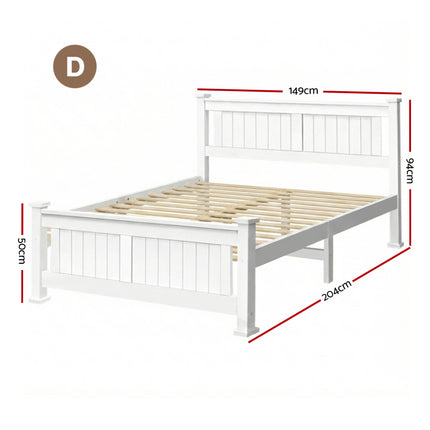 Artiss Bed Frame Double Size Wooden White RIO.