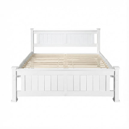 Artiss Bed Frame Double Size Wooden White RIO.