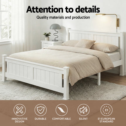 Artiss Bed Frame Double Size Wooden White RIO.