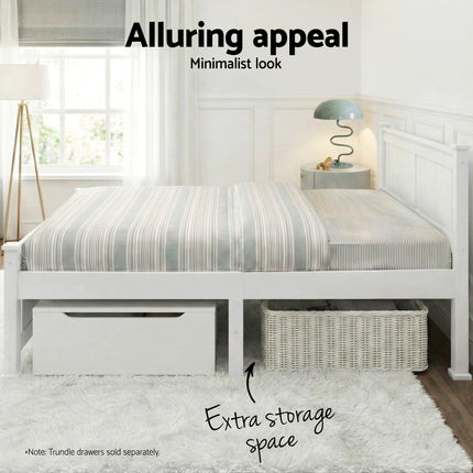Artiss Bed Frame Double Size Wooden White RIO.