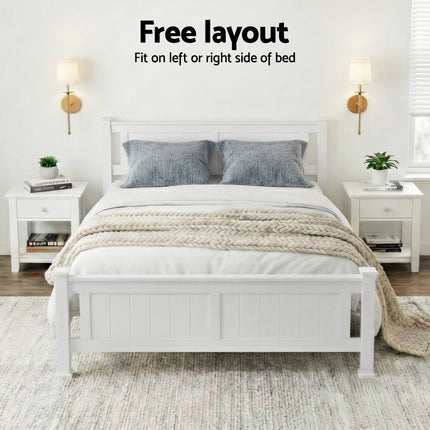 Artiss Bed Frame Double Size Wooden White RIO.