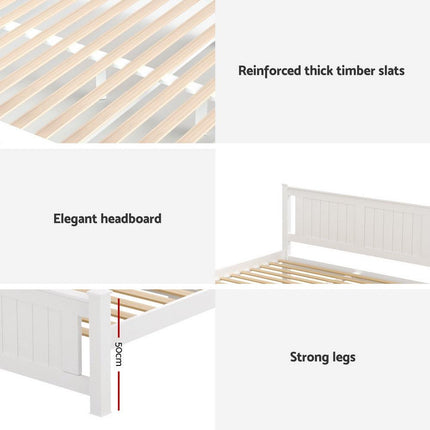 Artiss Bed Frame Double Size Wooden Platform with 2 Storage Drawers White RIO.