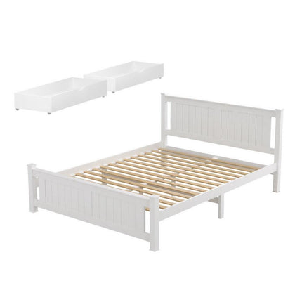 Artiss Bed Frame Queen Size Wooden Platform with 2 Storage Drawers White RIO.