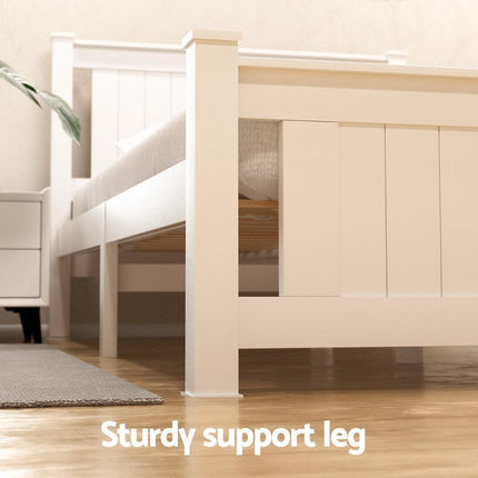 Artiss Bed Frame Queen Size Wooden Platform with 2 Storage Drawers White RIO.