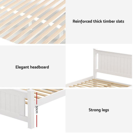 Artiss Bed Frame Queen Size Wooden Platform with 2 Storage Drawers White RIO.