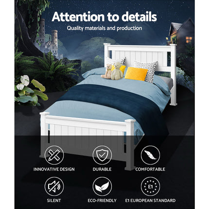 Artiss Bed Frame Single Size Wooden White RIO.