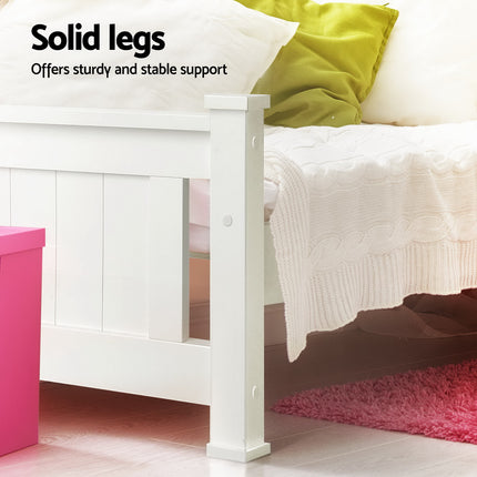 Artiss Bed Frame Single Size Wooden with 2 Drawers White RIO.