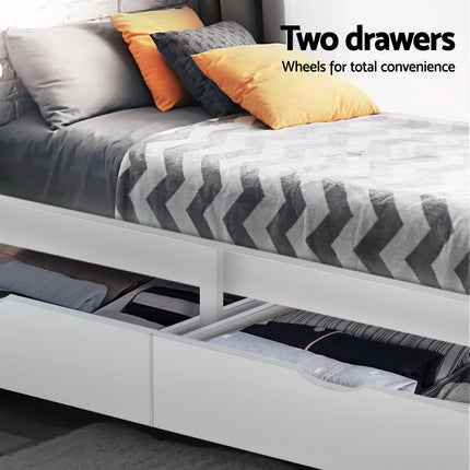 Artiss Bed Frame Single Size Wooden with 2 Drawers White RIO.