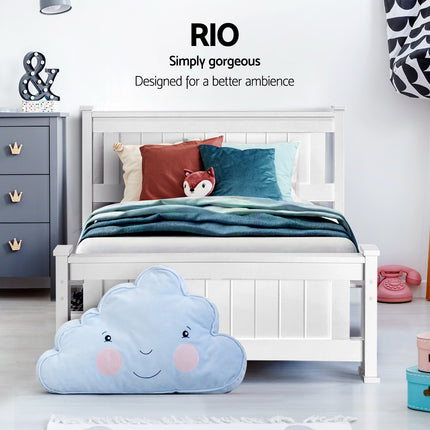 Artiss Bed Frame Single Size Wooden with 2 Drawers White RIO.