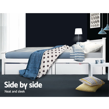 Artiss 2x Bed Frame Storage Drawers Trundle White.
