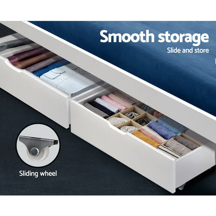 Artiss 2x Bed Frame Storage Drawers Trundle White.