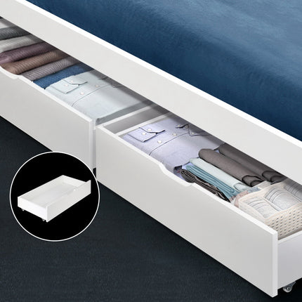 Artiss 2x Bed Frame Storage Drawers Trundle White.