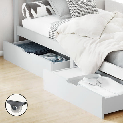 Artiss 2x Bed Frame Storage Drawers Trundle White.