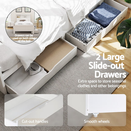 Artiss Bed Frame King Single Size Wooden with 2 Storage Drawers White.