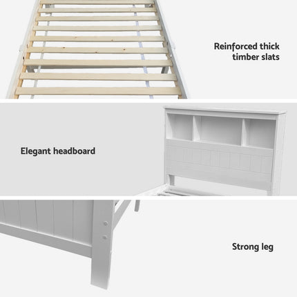 Artiss Bed Frame King Single Size Wooden with 2 Storage Drawers White.