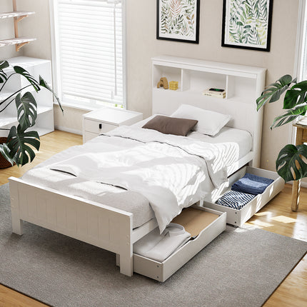 Artiss Bed Frame King Single Size Wooden with 2 Storage Drawers White.