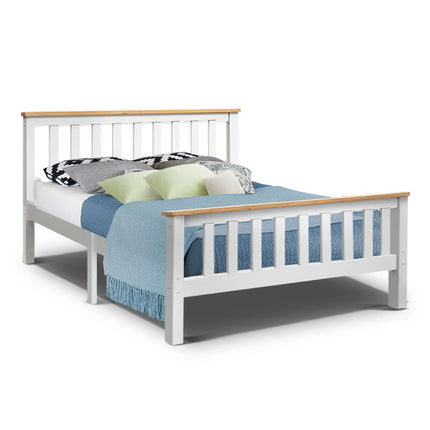 Artiss Bed Frame Double Size Wooden White PONY.