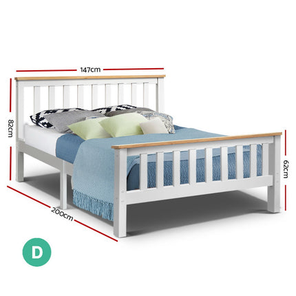 Artiss Bed Frame Double Size Wooden White PONY.