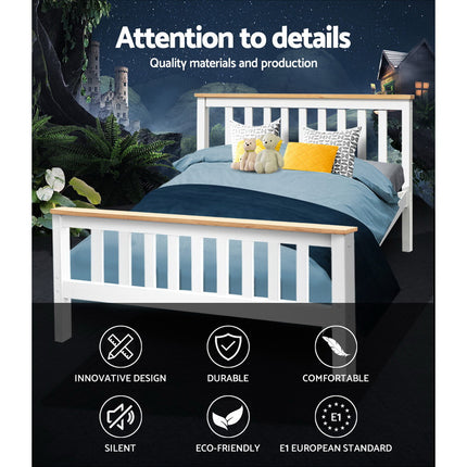 Artiss Bed Frame Double Size Wooden White PONY.