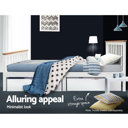 Artiss Bed Frame Double Size Wooden White PONY.