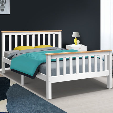 Artiss Bed Frame Double Size Wooden White PONY.