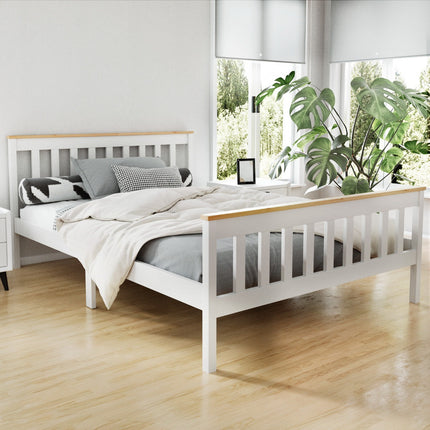 Artiss Bed Frame Double Size Wooden White PONY.