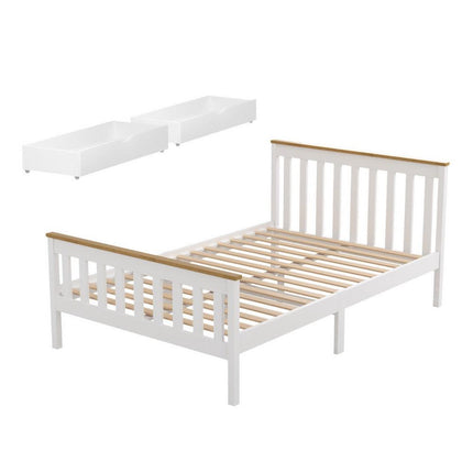 Artiss Bed Frame Double Size Wooden Platform with 2 Storage Drawers White PONY.