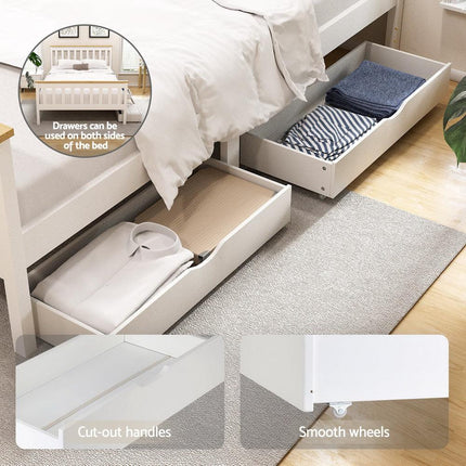 Artiss Bed Frame Double Size Wooden Platform with 2 Storage Drawers White PONY.
