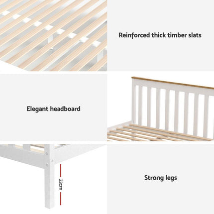 Artiss Bed Frame Double Size Wooden Platform with 2 Storage Drawers White PONY.