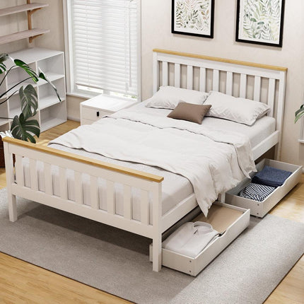 Artiss Bed Frame Double Size Wooden Platform with 2 Storage Drawers White PONY.