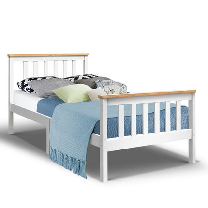 Artiss Bed Frame Single Size Wooden White PONY.