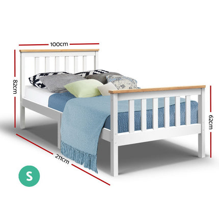 Artiss Bed Frame Single Size Wooden White PONY.