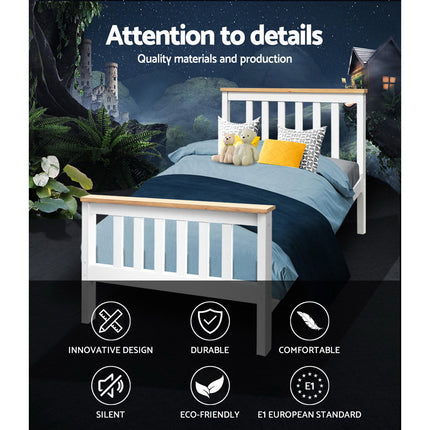 Artiss Bed Frame Single Size Wooden White PONY.