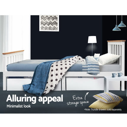 Artiss Bed Frame Single Size Wooden White PONY.