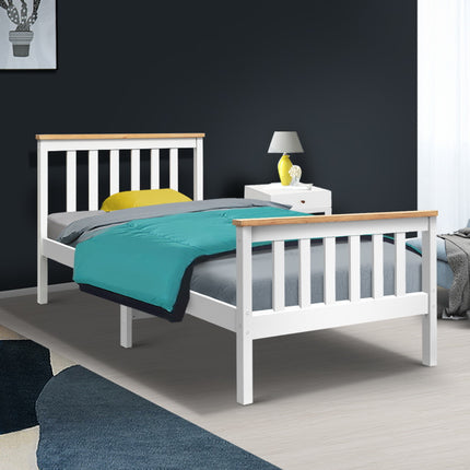 Artiss Bed Frame Single Size Wooden White PONY.