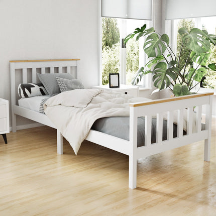 Artiss Bed Frame Single Size Wooden White PONY.