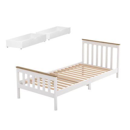 Artiss Bed Frame Single Size Wooden Platform with 2 Storage Drawers White PONY.