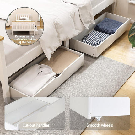 Artiss Bed Frame Single Size Wooden Platform with 2 Storage Drawers White PONY.