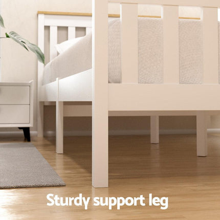 Artiss Bed Frame Single Size Wooden Platform with 2 Storage Drawers White PONY.