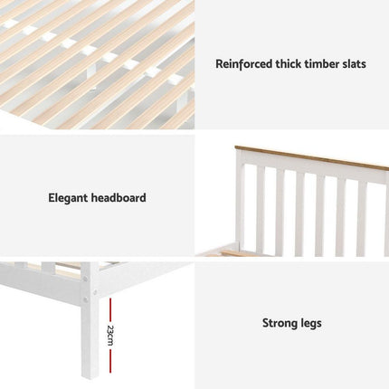 Artiss Bed Frame Single Size Wooden Platform with 2 Storage Drawers White PONY.